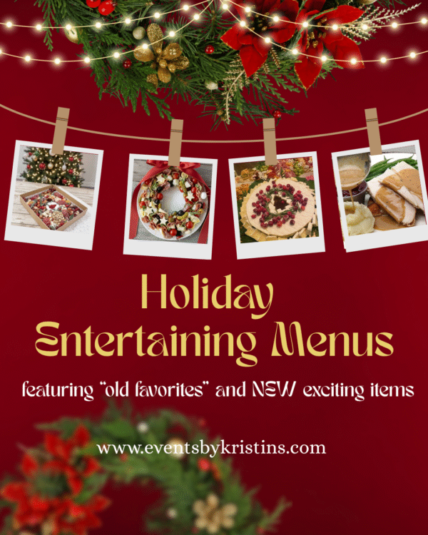 Festive holiday menus featuring charcuterie items and hors d'oeuvres